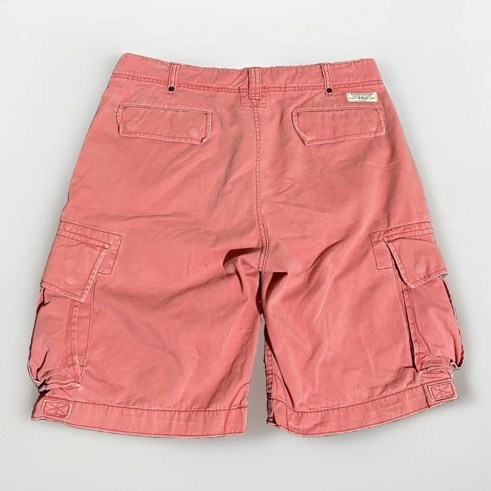 Polo Ralph Lauren Cargo Shorts Men 33 Salmon Pink Cotton Utility Preppy Stencil